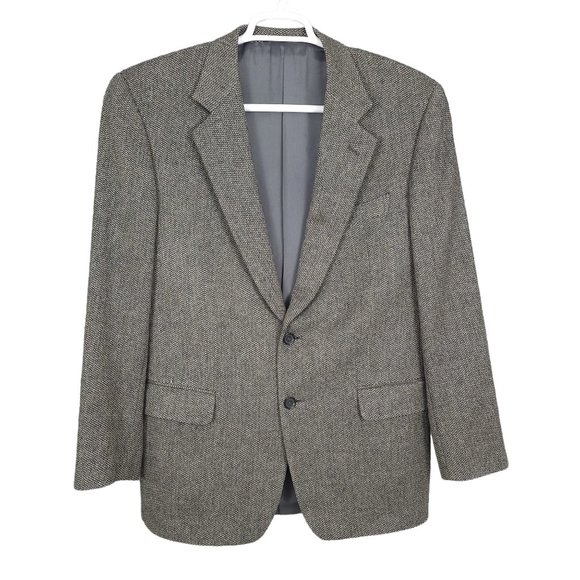 ERMENEGILDO ZEGNA Blazer Jacket EU 52R Black Gray Wool Herringbone 2-Button Soft - Picture 1 of 14